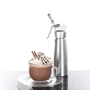 Ketzie Professional Aluminum Canister Whipped Cream Dispenser with Stainless Steel Piston - 3 Decorating Tips/Nozzles - 500 ml-1 Pint Whipper Requires 8 gram N2O Cartridges/Chargers (not incl.)