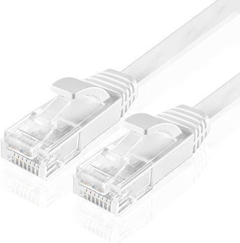 TNP Cat6 Flat Ethernet Network Cable - High Performance & Tangle Free with Premium UTP Twisted Pair RJ45 Snagless Connector Jack Computer LAN Internet Networking Patch Wire Cord Plug (1.5 Feet, White)