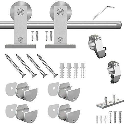SMARTSTANDARD 8FT Top Mount Heavy Duty Sliding Barn Door Hardware Kit, Single Rail, Stainless Steel, Smoothly and Quietly, Simple and Easy to Install, Fit 42"-48" Wide DoorPanel (T Shape Hanger)