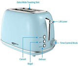 2 Slice Toaster Retro Stainless Steel Toaster with Bagel, Cancel, Defrost Function and 6 Bread Shade Settings Bread Toaster, Extra Wide Slot and Removable Crumb Tray, Blue by Keenstone