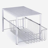 Simple Trending Under Sink Cabinet Organizer with Sliding Storage Drawer, Desktop Organizer for Kitchen Bathroom Office, Stackable, Chrome