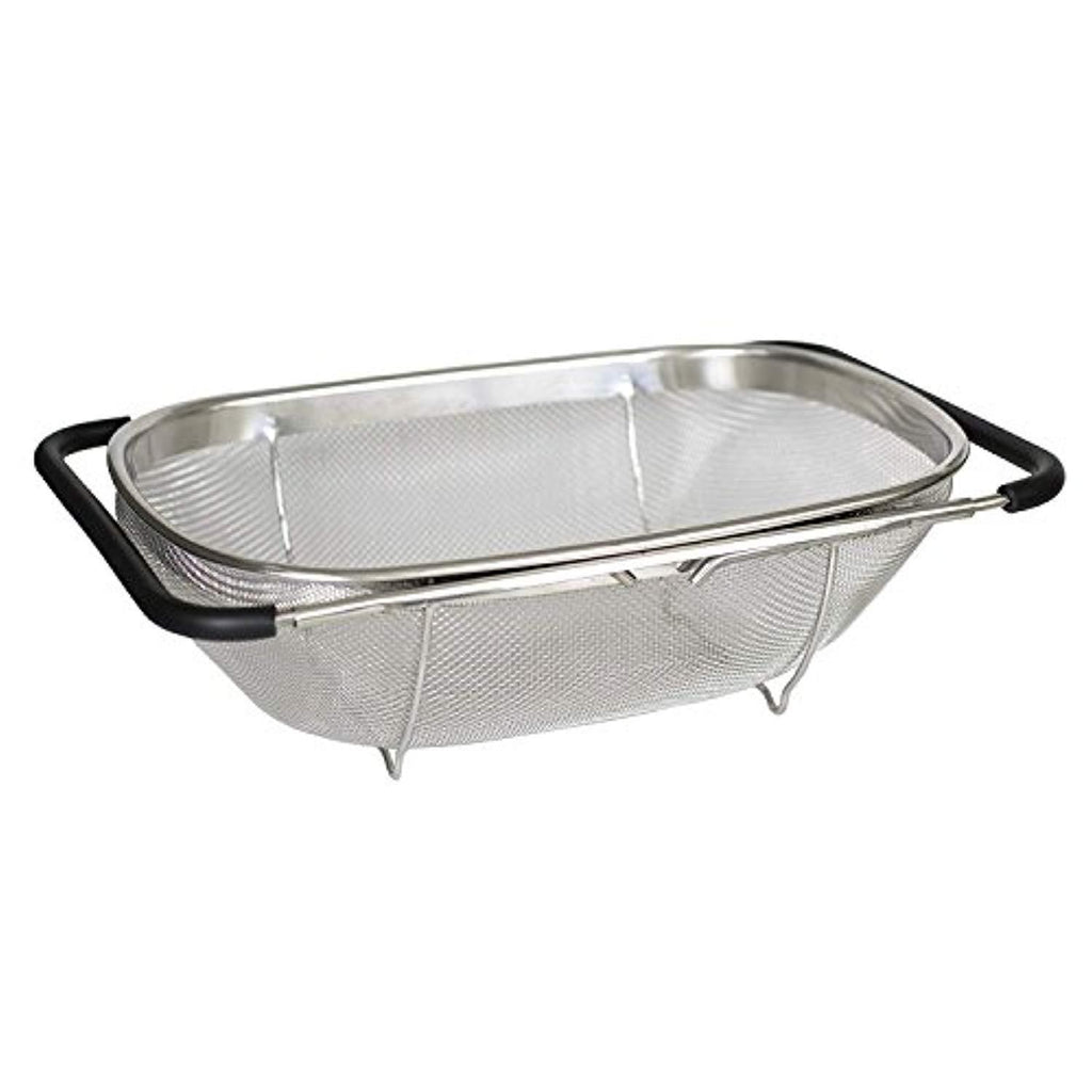 Artigee Over the Sink Colander with Expandable Rubber Grip Handles - Fine Mesh Oval Strainer in Stainless Steel - Strain, Drain, Rinse Fruits and Vegetables - Dishwasher Safe