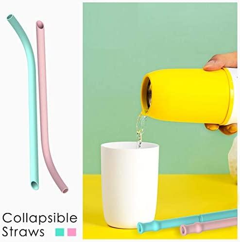 Reusable Collapsible Silicone Drinking Straws Set - Eco Friendly Foldable Straws,2 Carrying Case and 2 Cleaning Brush,Kids Friendly, BPA Free,Portable, for Travel, Household, Outdoor. (Teal+Gray)