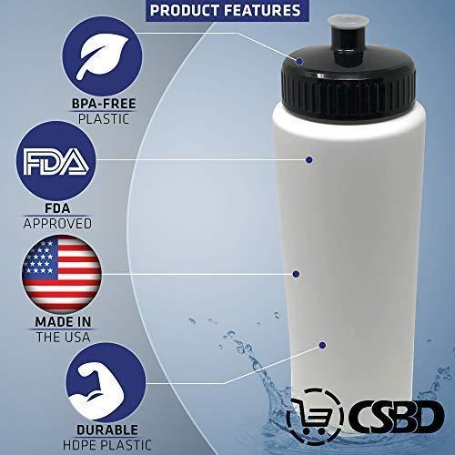 CSBD 32oz Sports Water Bottles, 4 Pack, Reusable No BPA Plastic, Pull Top Leakproof Drink Spout, Blank DIY Customization for Business Branding, Fundraises, or Fitness