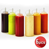 On Condiment Bottle, Set of 6 Plastic Squeeze Condiment Bottles for Mustard Dressing Ketchup BBQ Sauce Mayonnaise Syrup Honey Arts Crafts, 16 oz Condiments Squirt Bottle Leakproof Twist On Cap Lids