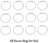 SlipX Solutions White Premium Plastic Shower Rings Provide Effortless Gliding on Standard Shower Rods (Set of 12, Easy Snap Closure, BPA-Free Plastic)