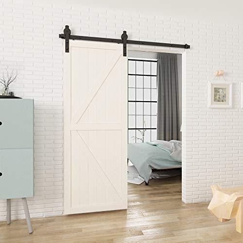 HomLux 8ft Heavy Duty Sturdy Sliding Barn Door Hardware Kit, Double Door-Smoothly and Quietly, Easy to Install and Reusable - Fit 1 3/8-1 3/4" Thickness & 24" Wide Door Panel, Black(I Shape Hanger)