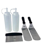 5 Piece BBQ Grill and Griddle Tool Kit from E-Z Grip, 2 Spatulas, 1 Chopper, 2 Condiment Dispensers, Perfect for both Outdoors and Indoors, Professional Grade Stainless Steel