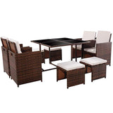 Tangkula 9 PCS Black Patio Garden Rattan Wicker Sofa Set Furniture Cushioned W/Ottoman (Brown)