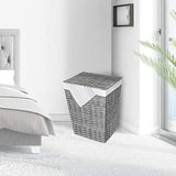 Seville Classics Handwoven Lidded Laundry Hamper with Canvas Liner, Granite Gray