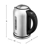 Gourmia GDK260 Digital Electric Kettle -Rotates 360° -Cordless - Variable Temperature Control & Display Handle - Fast Boil - Clear Water Gauge -Keep Warm Setting -1.7L -1500W - Stainless Steel