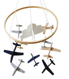 Crib Mobile by Sorrel & Fern- Airplanes & Cloud Nursery Decoration | Grey and White, Navy Blue, Tan | Baby Crib Mobile for Boys