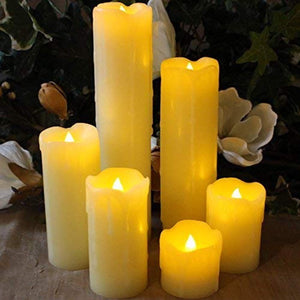 LED Lytes Flameless Candles with Timer, for Mom Gifts, Slim Set of 6, 2 Inches Wide and 2-9 Tall, Ivory Dripping Wax and Flickering Amber Yellow Flame Battery Operated Electric Candle