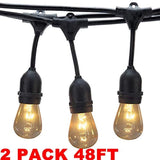 Generalman 2 Pack 48 Ft Dimmable Outdoor String Lights,with 15 Edison Incandescent Light Bulbs,Heavy Duty Commercial Outdoor Lighting,for Patio Garden Party Wedding Pergola Backyard Decoration,Black