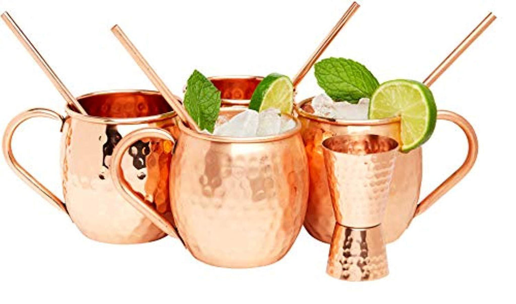 Kitchen Science Moscow Mule Hammered Copper 16 Ounce Drinking Mug, Set of 4 (4) (4)