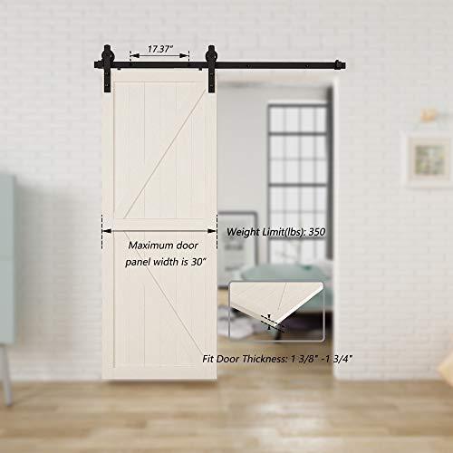 HomLux 8ft Heavy Duty Sturdy Sliding Barn Door Hardware Kit, Double Door-Smoothly and Quietly, Easy to Install and Reusable - Fit 1 3/8-1 3/4" Thickness & 24" Wide Door Panel, Black(I Shape Hanger)