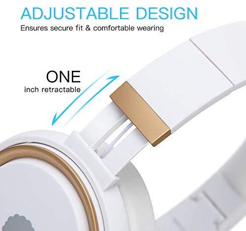 ROCKPAPA Circle ONE Wired Headphones with Microphone and Volume Control Foldable Lightweight Headset for Cellphones Tablets Smartphones Laptop Computer PC Mp3/4 CD DVD White/Gold
