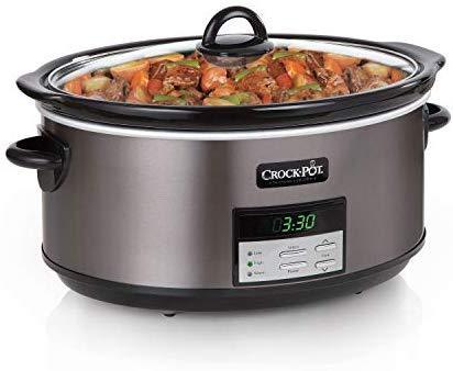 Crockpot Slow Cooker|8 Quart Programmable Slow Cooker with Digital Countdown Timer, Black Stainless Steel - SCCPVFC800-DS