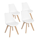 FurnitureR Set of 4 Dining Chair Tulip Natural Solid Wood Legs Design with Cushioned Pad Armless Lounge Chairs Kitchen White