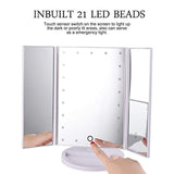 Pretty See Tri-Fold LED Lighted Makeup Mirror Touch Screen, 21 LED Lights, 1X/2X/3X Magnifying Vanity Mirrors