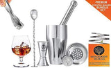 Premium Cocktail Shaker Bartender Kit -24 Ounces Bar Set Built-in Strainer With Muddler, Mixing Spoon, Measuring Jigger and Ice Tong Plus Cocktail Recipes - Bar Tools for Martini (Grey) by Mixologist World