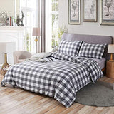 100% Washed Cotton Duvet Cover 3 Piece, Comforter Cover California King Size, Ultra Soft with Zipper Closure, Corner Ties, Simple Bedding Style, Gray White Plaid by SORMAG