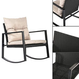 OAKVILLE FURNITURE Patio 3-Piece Rattan Rocking Bistro Set, Outdoor Furniture Sets with Rust-Proof Steel Frame, Black Wicker, Beige Cushion