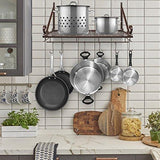 Sorbus Pots and Pan Rack — Decorative Wall Mounted Storage Hanging Rack — Multipurpose Wrought-Iron shelf Organizer for Kitchen Cookware, Utensils, Pans, Books, Bathroom (Wall Rack - Black)