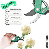 Mockins Professional Heavy Duty Garden Bypass Pruning Shears, Tree Trimmers Secateurs, Hand Pruner, Stainless Steel Blades | 8 mm Cutting Capacity