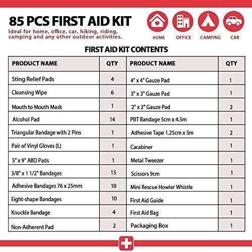 I GO Compact First Aid Kit - Hard Shell Case for Hiking, Camping, Travel, Car - 85 Pieces
