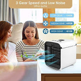 MOSAJIE Personal Air Conditioner, Portable Air Cooler, 5 in 1 Evaporation Cooler, Desktop Cooling Fan with 7 LED Light and 3 Speeds for Home, Office, Dorm