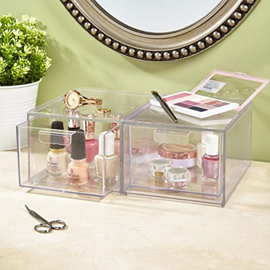 Set of 2 Premium Quality Stackable Cosmetic Storage and Makeup Palette Organizer Drawers | Audrey Collection