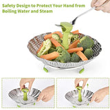 Stainless Steel Vegetable/Veggie Steamer Basket For Instant Cooking Pot With Handle And Legs, Foldable Food Container For Fish, Oyster, Crab, Seafood, Dumpling (5.1 Inch To 9 Inch, Dishwasher Safe)