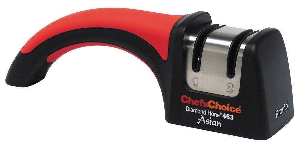 Chef'sChoice 463 Pronto Diamond Hone Manual Knife 15 Degree Santoku Knives Extremely Fast Sharpening, 2-Stage, Red