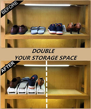 CEISPOB Shoe Slots Space Saver, Adjustable Shoe Slotz Organizer, Shoe Holders for Sandals Heels Casual Shoes Sneakers, 6 Pieces Set (White)