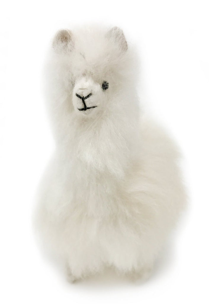 Standing Baby Alpaca Fur Alpaca Miniature Figure - White 5 Inch