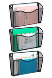 PAG 3 Pockets Hanging File Holder Organizer Metal Wall Mount Magazine Rack, Silver