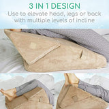 Xtra-Comfort Bed Wedge Pillow - Folding Memory Foam Incline Cushion System for Back and Legs - Triangle Shaped for Reading, Support - Washable
