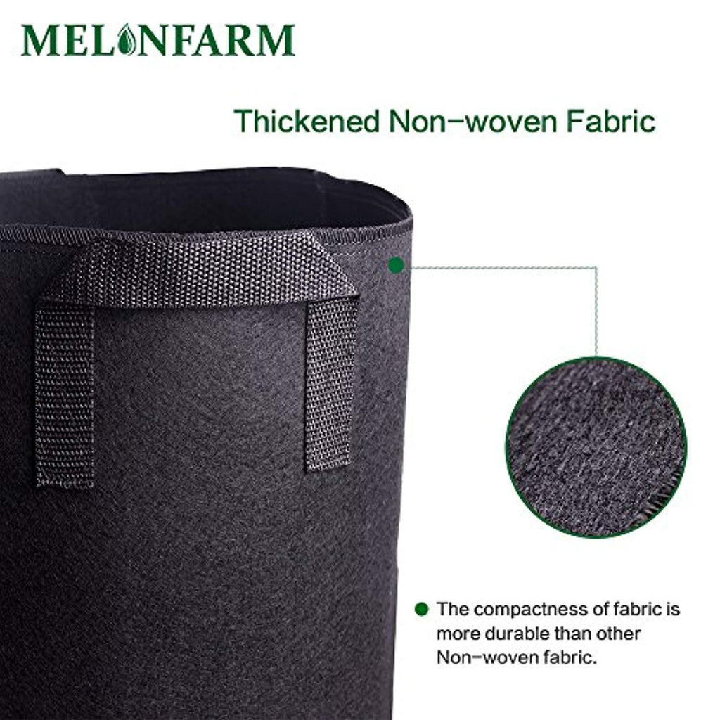 MELONFARM 5-Pack 15 Gallon Plant Grow Bags - Smart Thickened Non-Woven Aeration Fabric Pots Container with Strap Handles for Garden and Planting