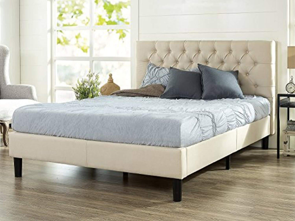 Zinus Misty Upholstered Modern Classic Tufted Platform Bed / Mattress Foundation / Easy Assembly / Strong Wood Slat Support, Queen