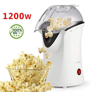 Hot Air Popcorn Popper, Popcorn Maker, 1200W Electric Popcorn Machine with Measuring Cup and Removable Lid, Healthy Popcorn Maker for Home, No Oil Needed, Great For Kids (White)