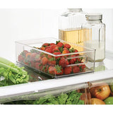 mDesign Plastic Kitchen Pantry Cabinet, Refrigerator, Freezer Food Storage Organizer Bin - for Fruit, Drinks, Snacks, Eggs, Pasta - Combo Includes Bins, Condiment Caddy, Egg Holder - Set of 4 - Clear