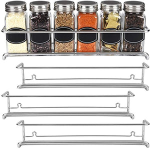 Spice Rack Organizer for Cabinet, Door Mount, or Wall Mounted - Set of 4 Chrome Tiered Hanging Shelf for Spice Jars - Storage in Cupboard, Kitchen or Pantry - Display bottles on shelves, in cabinets