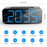 HAPTIME Digital Alarm Clock with FM Radio Dual-Alarm Snooze Large LED Display 12hr 24hr Format and Brightness Adjustable for Bedroom, Powered by USB Port and Backup Battery for Clock-Setting (Black)