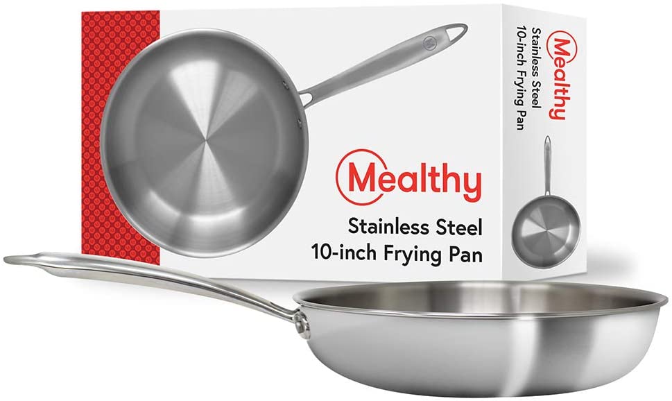 Mealthy Stainless Steel 10-inch Frying Pan, 18/10 Stainless Steel Five-Ply Bonded, the best quality stainless steel, Dishwasher Safe