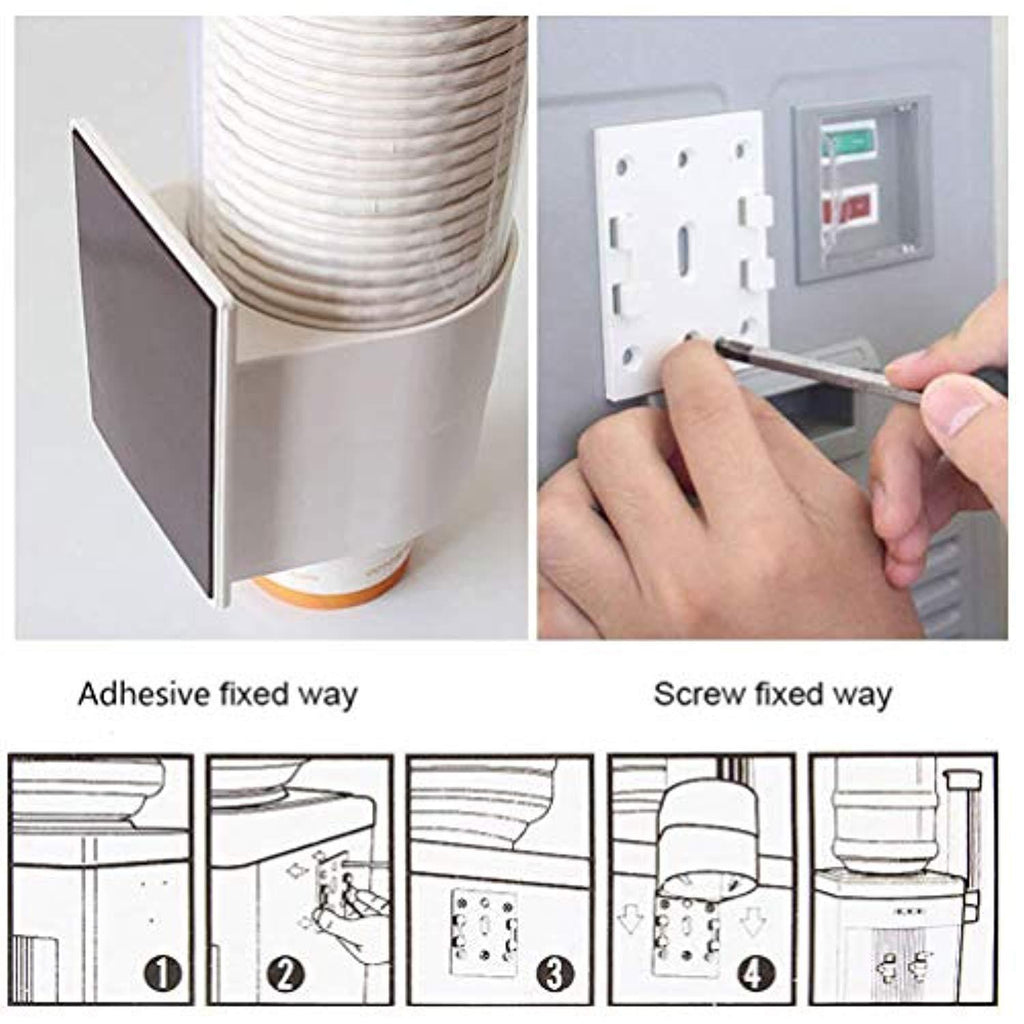 Samhe Cup Dispenser Medium Pull Type, Paste or Screw Plate Mountable Cup Holder, Fits 5oz - 7oz Cone or Flat Bottom Cups, 16” Tube Length, Mounting Water Dispenser Cooler or Wall (Medium, White)
