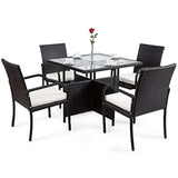 Tangkula 5 Piece Dining Set Patio Furniture Outdoor Garden Lawn Rattan Wicker Table and Chairs Set Conversation Chat Set with Tempered Glass Top Table (Square Table)