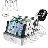 BESTHING Fast Charging Station, 6 Port USB Charging Station, Desktop Charging Stand Organizer, Phone Docking Station Removable Baffles Compatible for iPhone, iPad, Samsung, Tablet, Kindle (Silver)