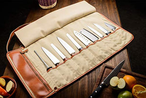 EVERPRIDE Chef Knife Roll Bag | Durable Knife Carrier Stores 10 Knives PLUS Zipper for Culinary Tools | Portable Chef Knife Case w/Many Slots, Handle & Shoulder Strap | Knives Not Included