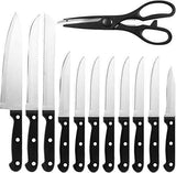 Knife Set with Wooden Block 13 Piece - Chef Knife, Bread Knife, Carving Knife, Utility Knife, Paring Knife, Steak Knife, and Scissors